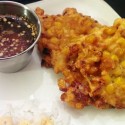 Corn Fritters and Sweet Red Chili Pepper Sauce